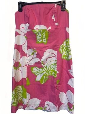 Lilly Pulitzer Franco Hotty Pink Green Floral Cotton Strapless Dress 8